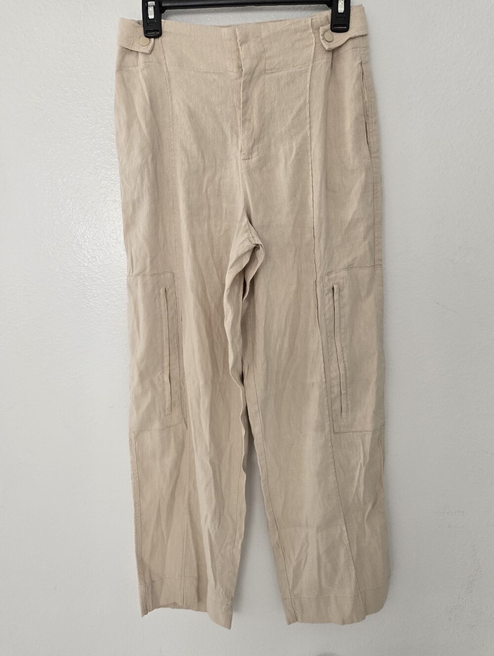 Jason Wu Beige Cargo Pants Linen Blend Twill Straight Leg Pockets Stretch Size S